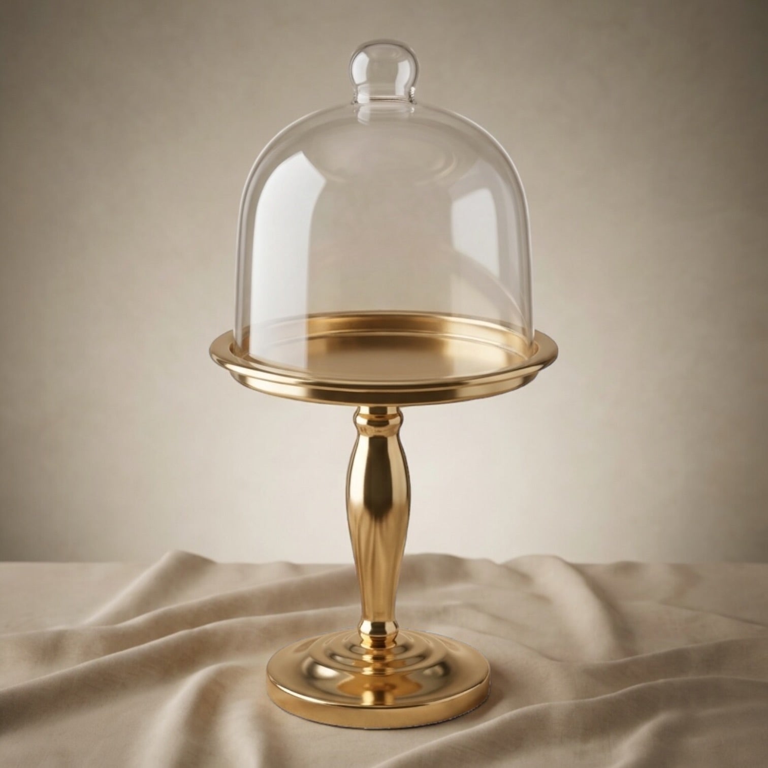 Modern Shiny Gold Dessert Stand with Glass Lid (L)
