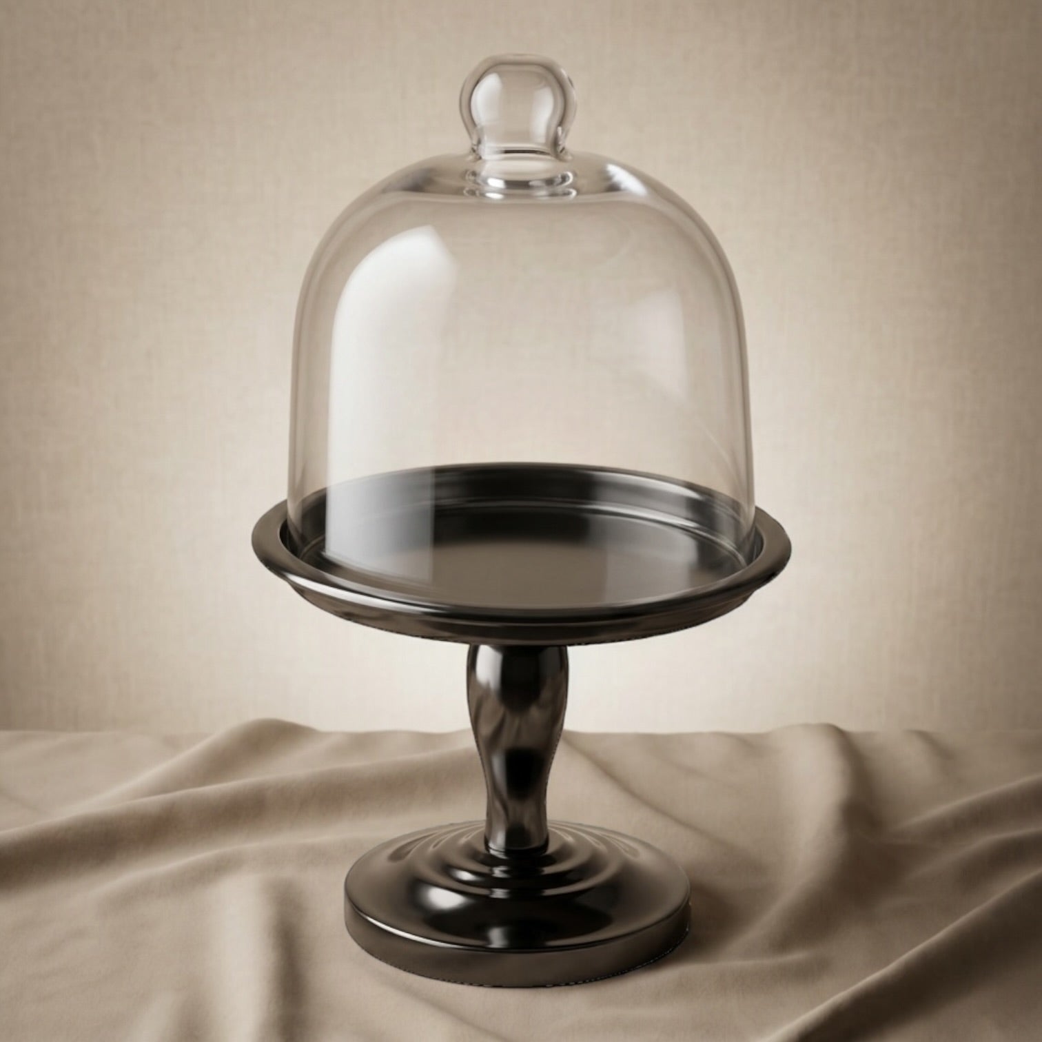 Modern Black Chrome Dessert Stand with Glass Lid (S)