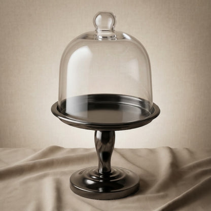 Modern Black Chrome Dessert Stand with Glass Lid (S)