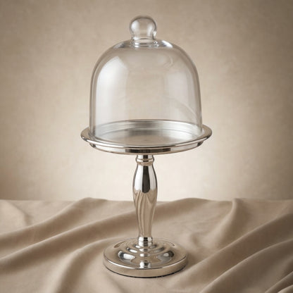 Modern Silver Dessert Stand with Glass Lid (L)