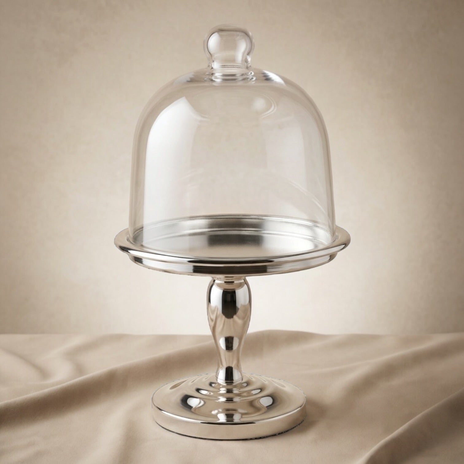 Modern Silver Dessert Stand with Glass Lid (S)