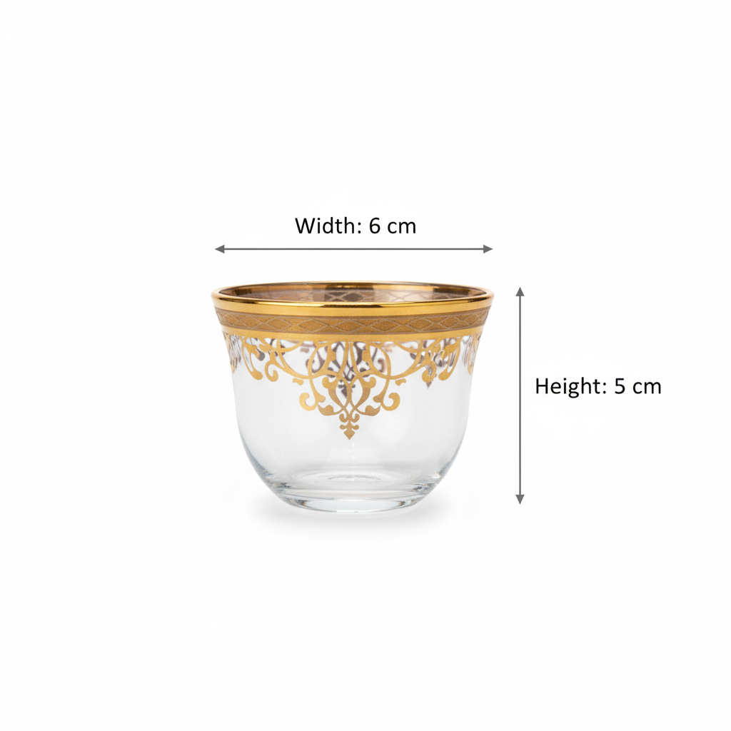 Cawa Arabic Coffee Cups Set Gold – 12 Pieces (80cc, Turkish Made)