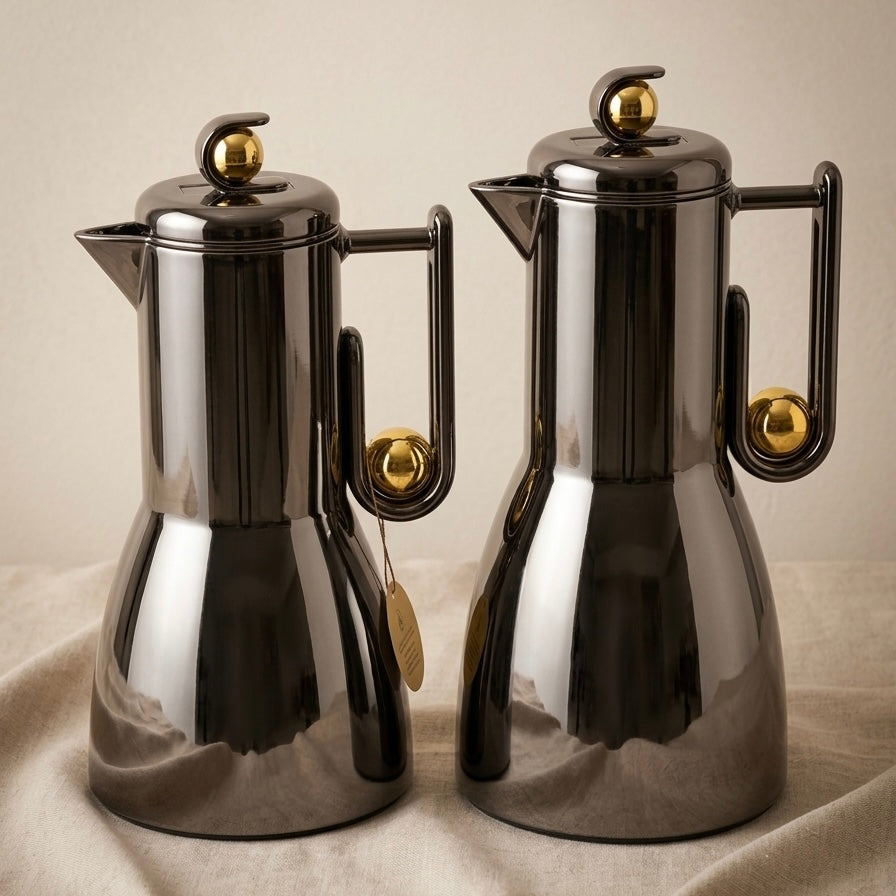 Al Marjan Flask Set Chrome/Gold- 1L + 1L - Mawaeen