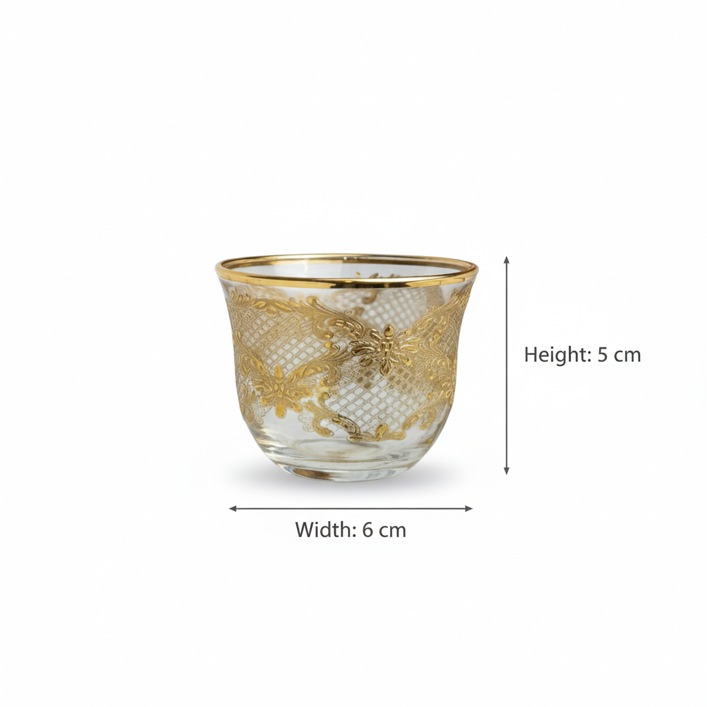 Cawa Arabic Coffee Cups Set Gold – 6 Pieces (80cc, Turkish Made)