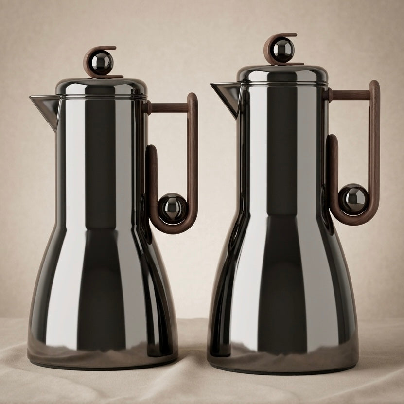 Al Marjan Flask Set Chrome/Wood - 1L + 1L - Mawaeen
