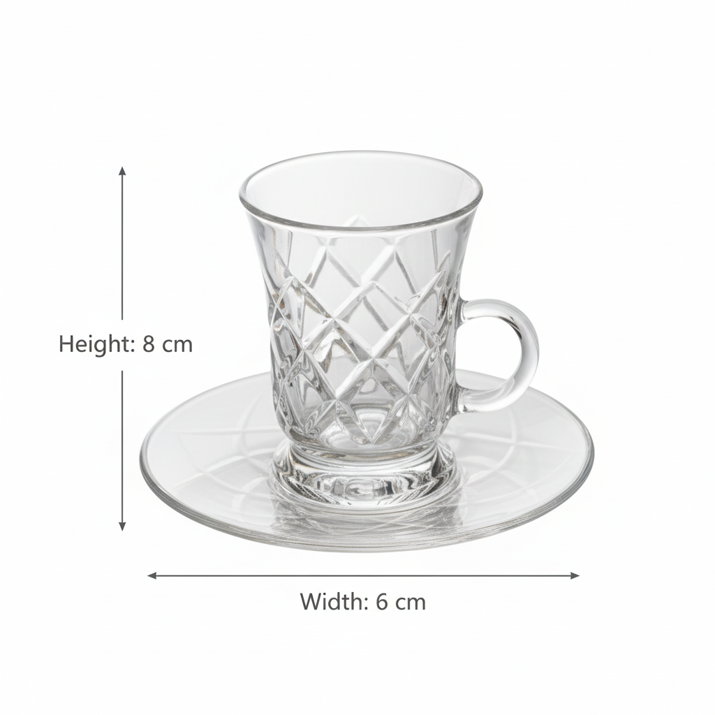 Tea Istikan Set – 6 Pieces with Plates C/Line - (130cc, Turkish Made)