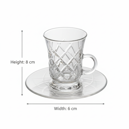 Tea Istikan Set – 6 Pieces with Plates C/Line - (130cc, Turkish Made)
