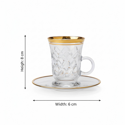 Tea Istikan Set – 6 Pieces with Plates G/Line - (130cc, Turkish Made)