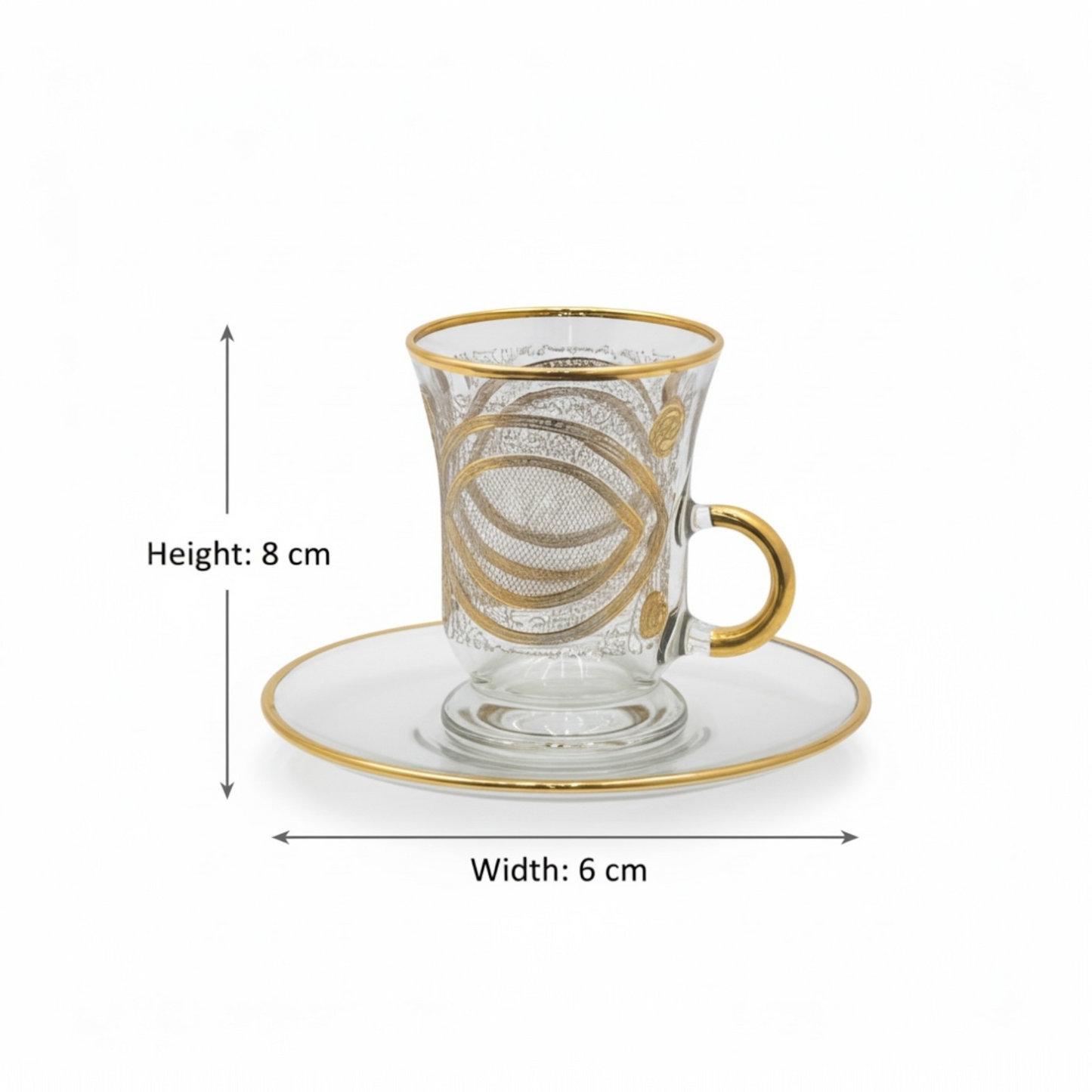 Tea Istikan Set – 6 Pieces with Plates NHGold - (130cc, Turkish Made)