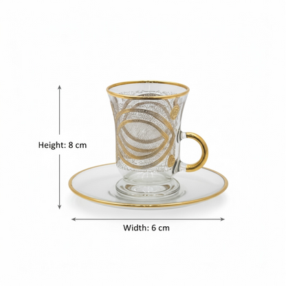 Tea Istikan Set – 6 Pieces with Plates NHGold - (130cc, Turkish Made)