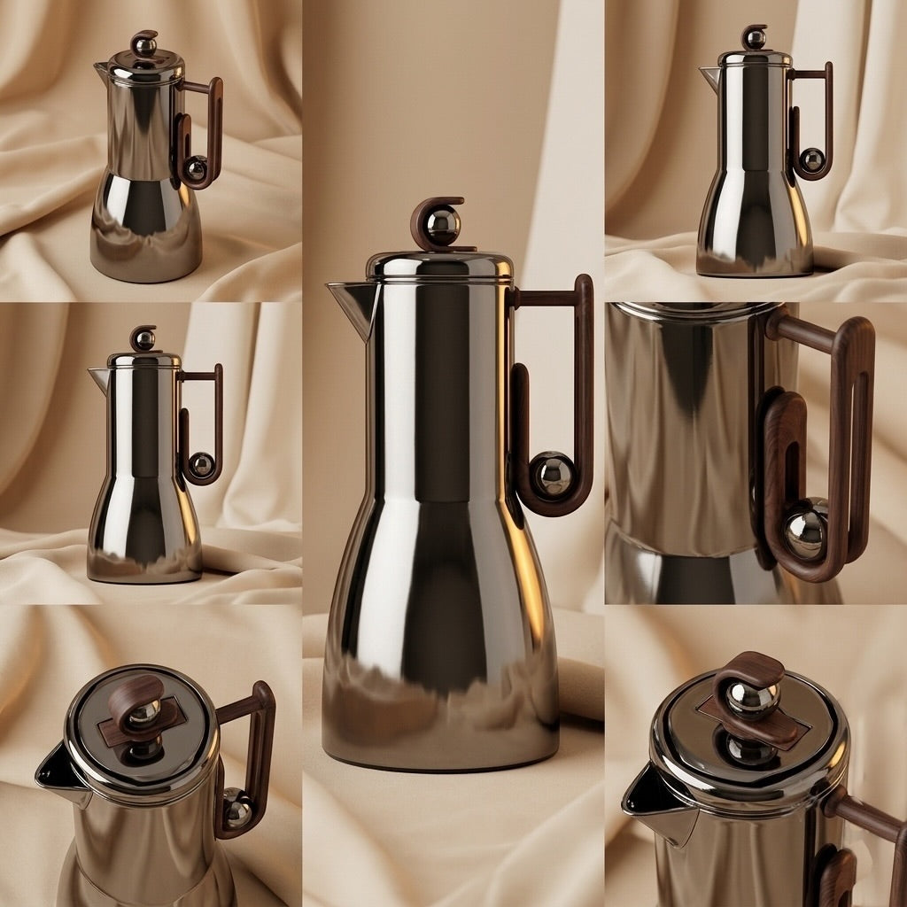 Al Marjan Flask Set Chrome/Wood - 1L + 1L - Mawaeen