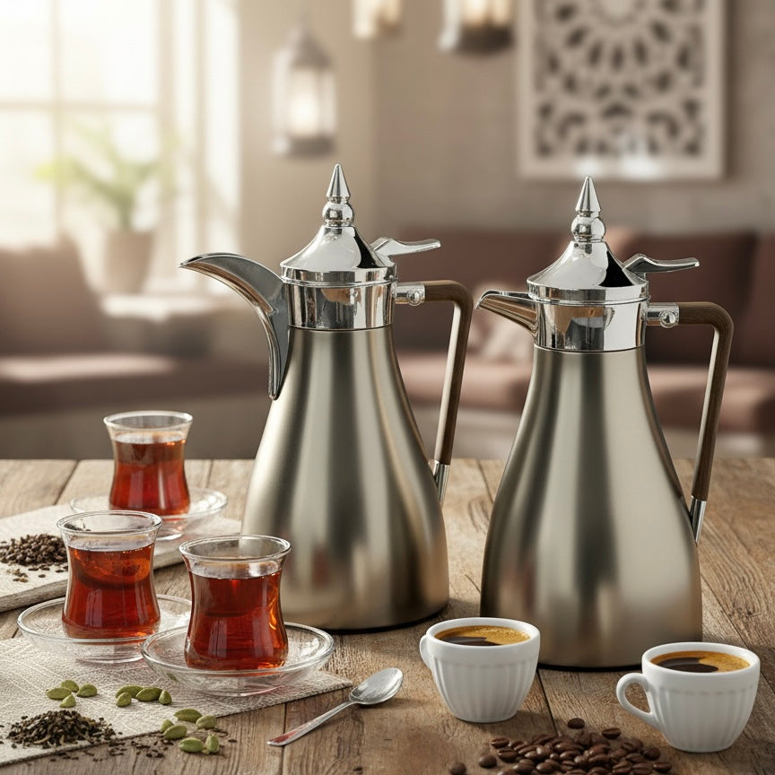 Regal Elegant Arabic Dallah Set – Modern Tapered Silhouette (1L + 1L)