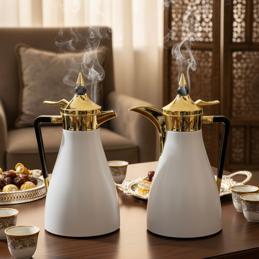 Regal Elegant Arabic Dallah Set – Modern Tapered Silhouette (1L + 1L) - Mawaeen