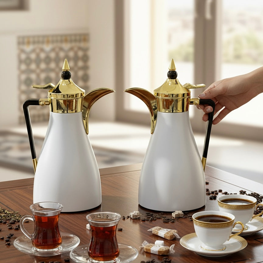 Regal Elegant Arabic Dallah Set – Modern Tapered Silhouette (1L + 1L) - Mawaeen