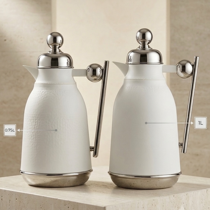 Modern Pearl White & Polished Silver Thermal Carafe Set (0.75L & 1L)