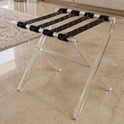 Luxury Transparent Acrylic Folding Side Table Set with Stitched Black Leather Straps – 2 Pieces