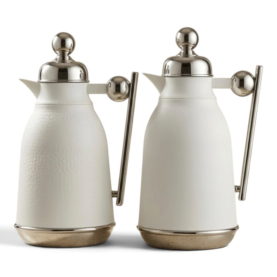 Modern Pearl White & Polished Silver Thermal Carafe Set (0.75L & 1L)