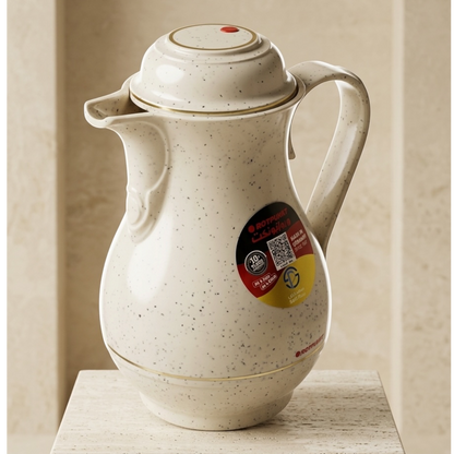 Rotpunkt German Vacuum Flask – Speckled Off-White / Granite Finish with Gold Trim (1.0 Liter)