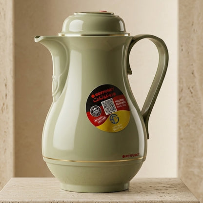 Rotpunkt German Vacuum Flask – Soft Sage Green with Gold Trim (1.0 Liter)