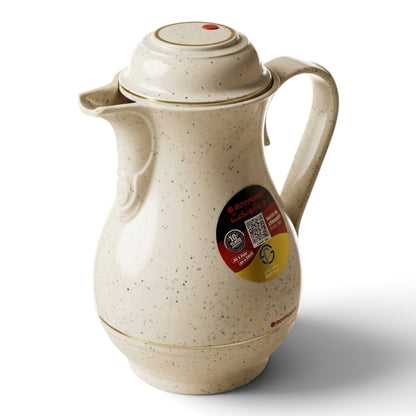 Rotpunkt German Vacuum Flask – Speckled Off-White / Granite Finish with Gold Trim (1.0 Liter)