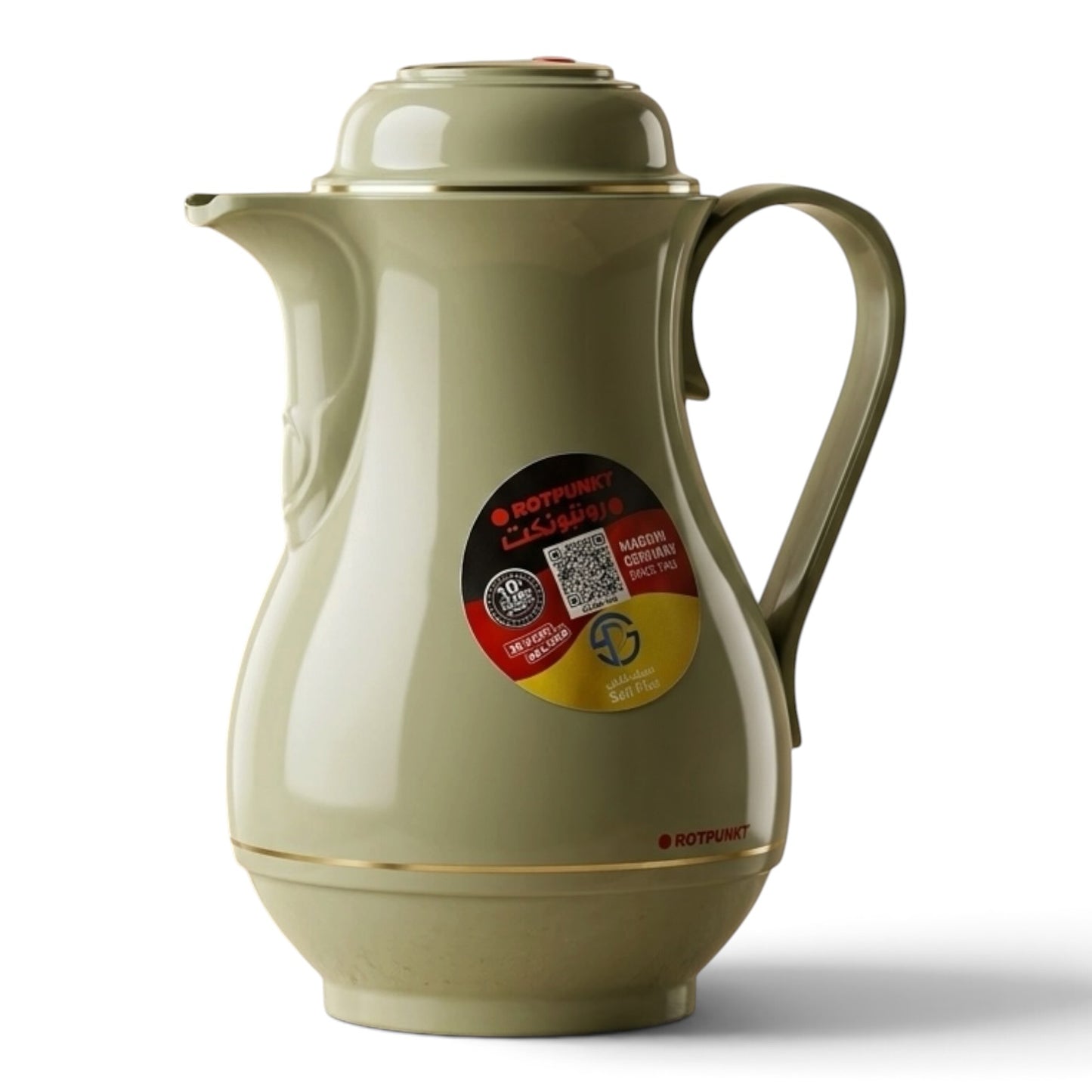 Rotpunkt German Vacuum Flask – Soft Sage Green with Gold Trim (1.0 Liter)