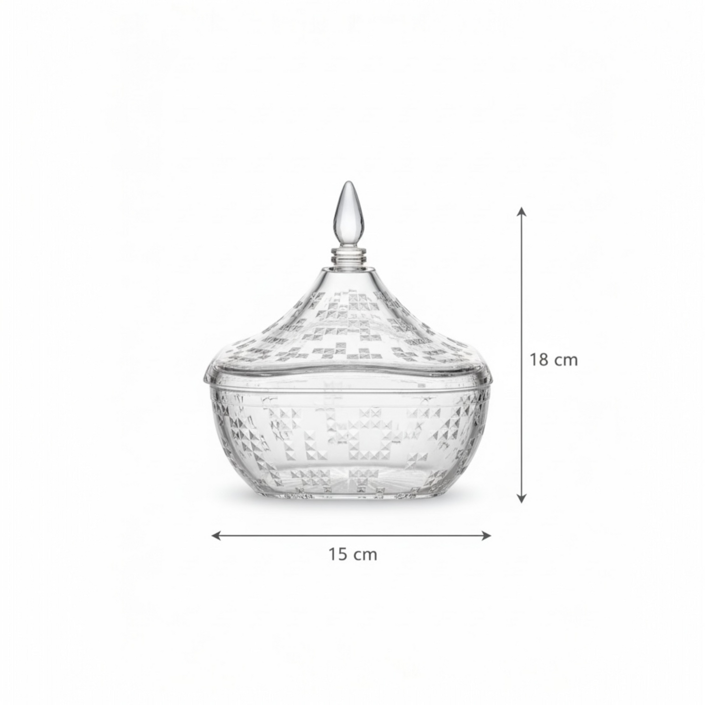 Square Acrylic Date Bowl with Lid – Modern Diamond-Cut Design (S)