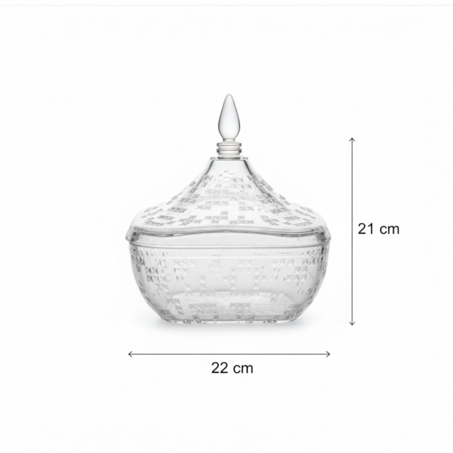 Square Acrylic Date Bowl with Lid – Modern Diamond-Cut Design (L)