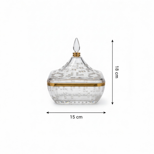 Square Acrylic Date Bowl with Lid G/Line – Modern Diamond-Cut Design (S)