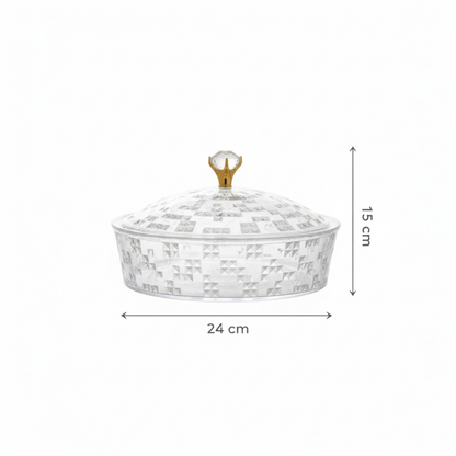 Luxury Round Acrylic Candy Box with Lid – Elegant Crystal Design (S)