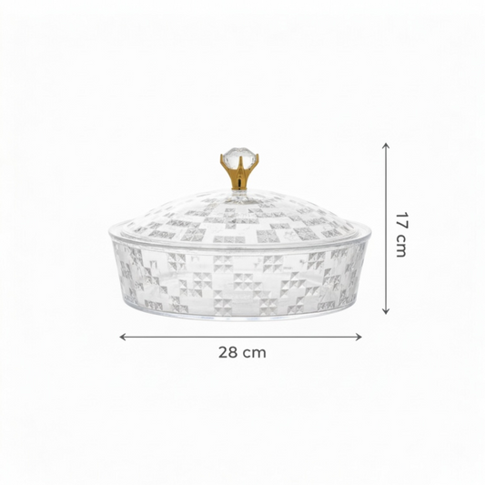 Luxury Round Acrylic Candy Box with Lid – Elegant Crystal Design (L)