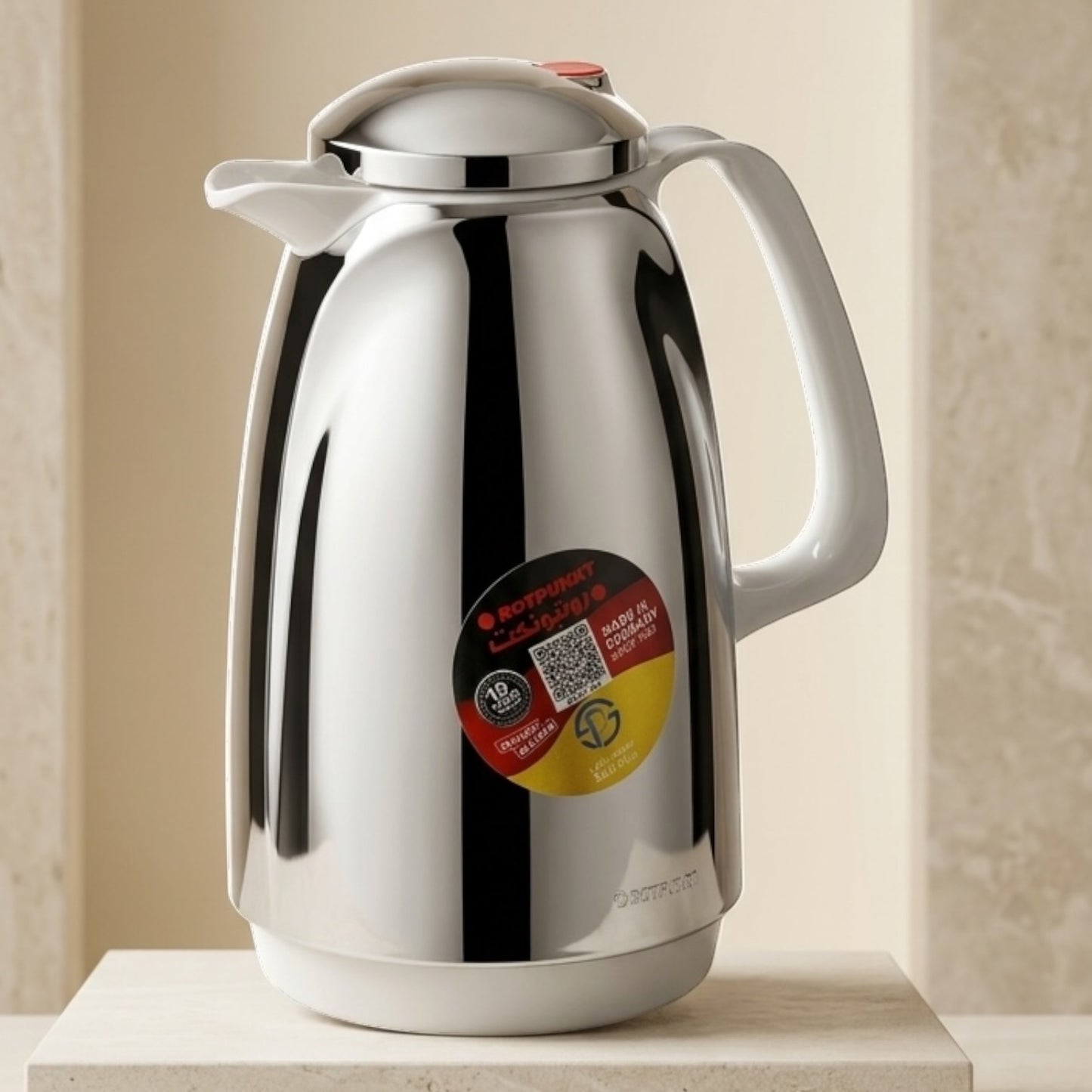 Rotpunkt German Vacuum Flask – Silver & White Accents (0.5 Liter)