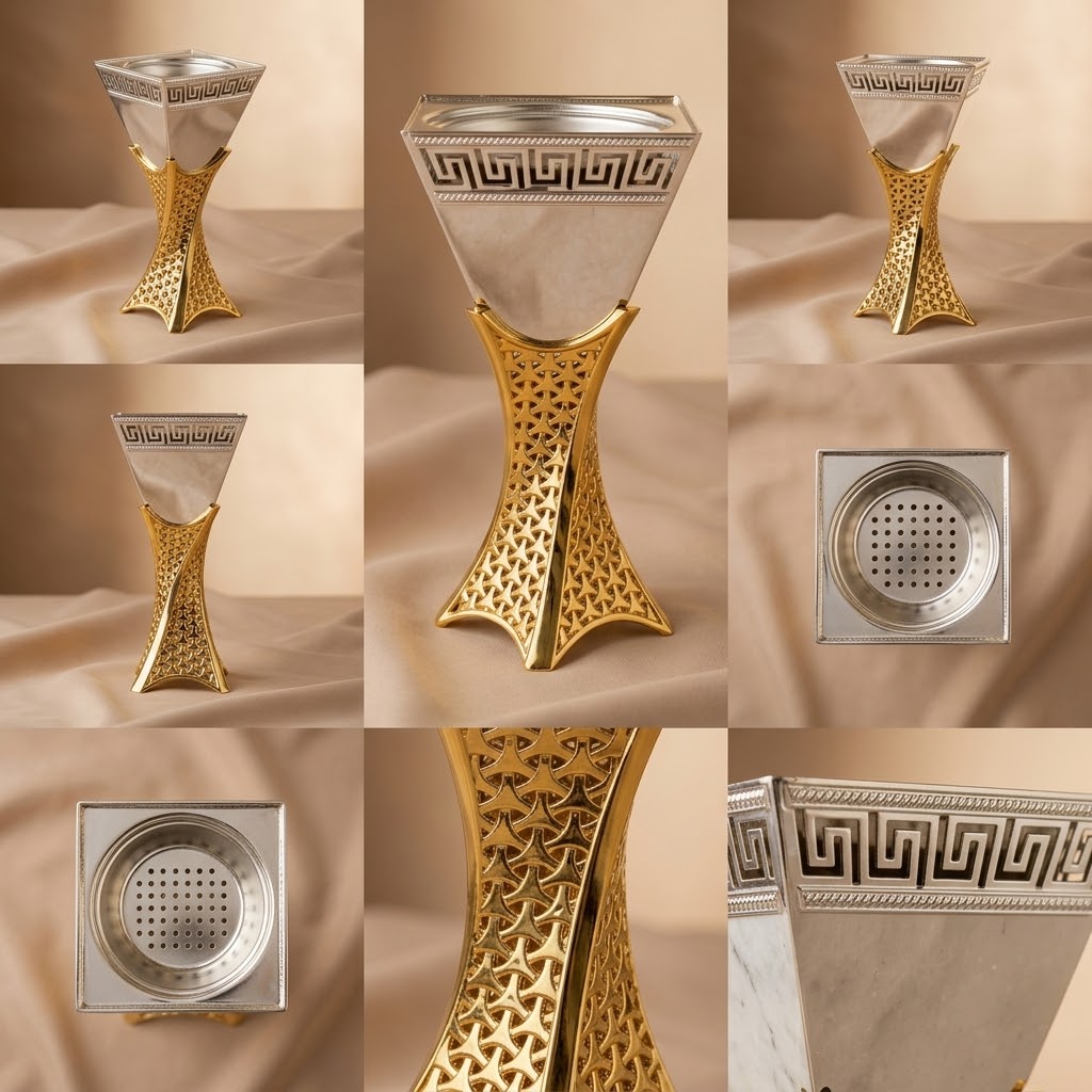 Luxury Silver & Gold Greek Key Incense Burner – (M)