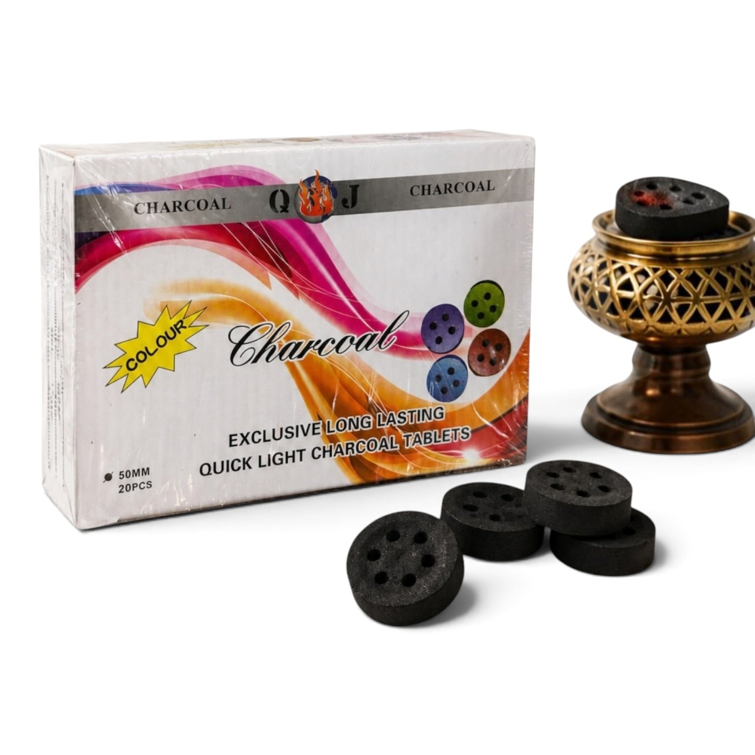 QJ Exclusive Quick Light Charcoal Tablets (50mm – 20 Pieces)