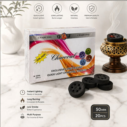QJ Exclusive Quick Light Charcoal Tablets (50mm – 20 Pieces)