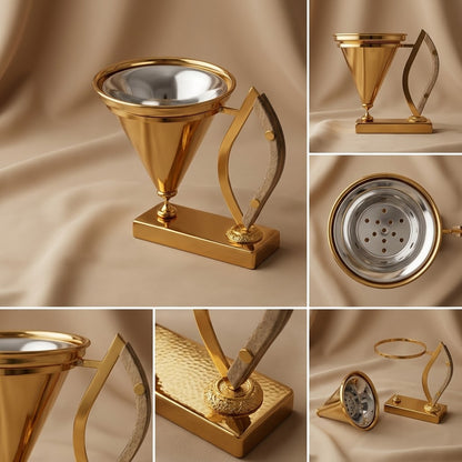 Modern Gold Incense Burner with Wooden Handle – Large Size (L)