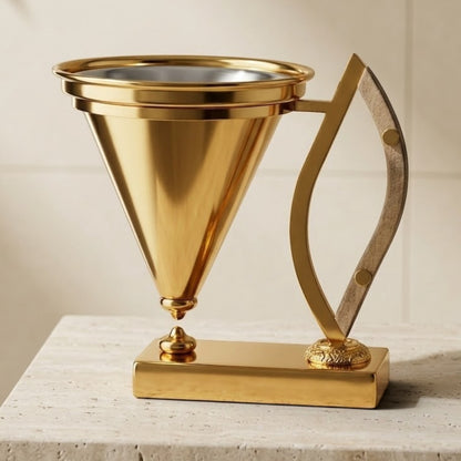Modern Gold Incense Burner with Wooden Handle – Large Size (L)
