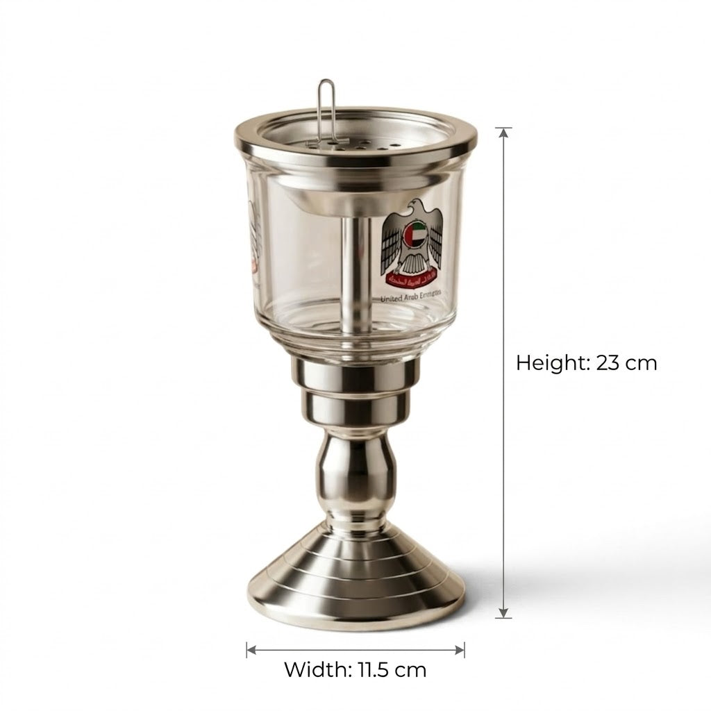 UAE Emblem Glass & Stainless Steel Pedestal Incense Burner