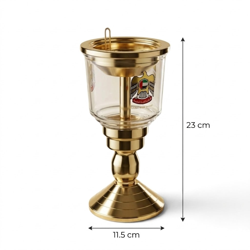UAE Emblem Glass & Polished Gold Pedestal Incense Burner