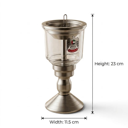 UAE Emblem Matte Glass & Brushed Stainless Steel Pedestal Incense Burner