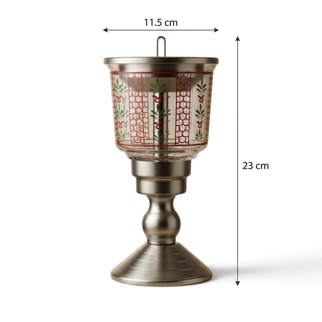 Heritage Estekana Pattern Glass & Stainless Steel Pedestal Incense Burner