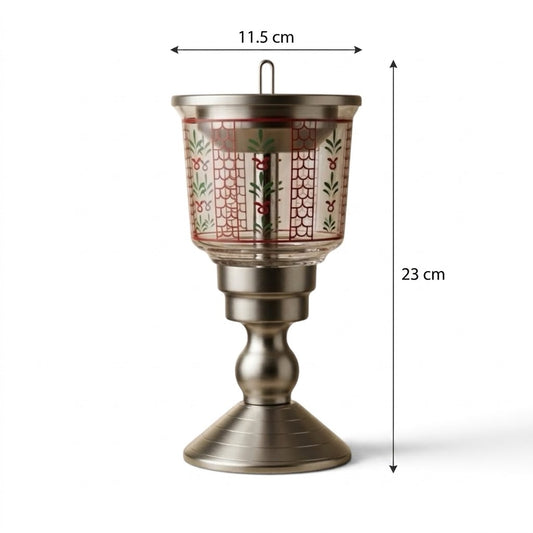 Heritage Estekana Pattern Glass & Stainless Steel Pedestal Incense Burner