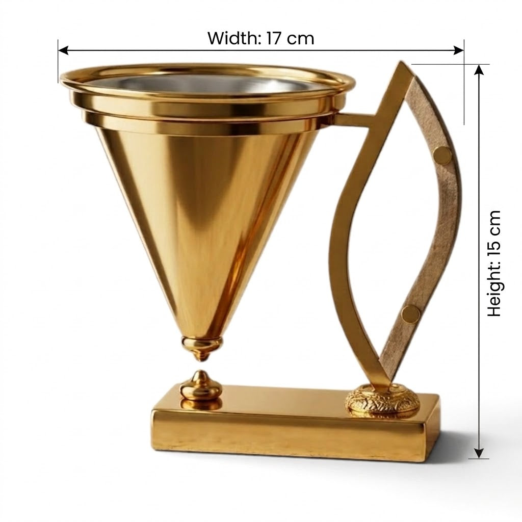 Modern Gold Incense Burner with Wooden Handle – Large Size (L)