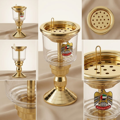 UAE Emblem Glass & Polished Gold Pedestal Incense Burner