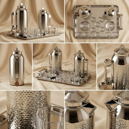 Classic 21-Piece Tea & Coffee Dallah Set – Bright Nickel Finish