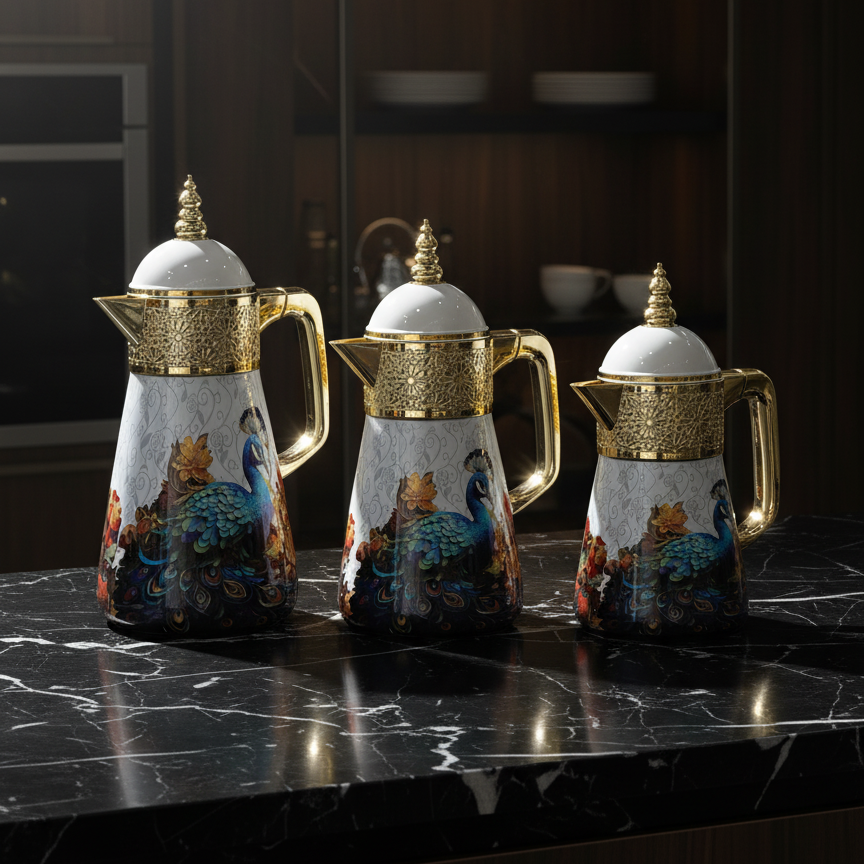 Elegant Flask Set – 3 Pieces (1L + 0.7L + 0.5L) - Peacock