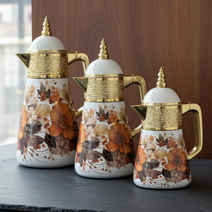 Elegant Floral Flask Set – 3 Pieces (1L + 0.7L + 0.5L) - Orange-Gold