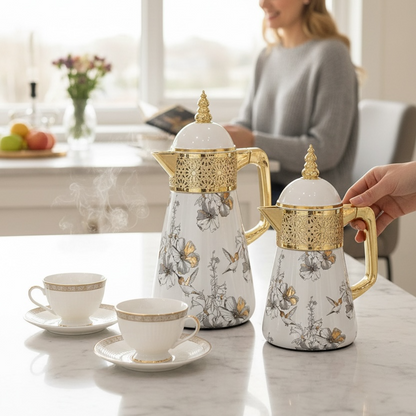 Elegant Floral Flask Set – 3 Pieces (1L + 0.7L + 0.5L) - Bird-Gold