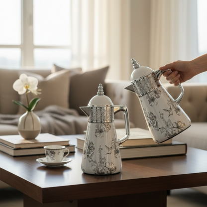 Elegant Floral Flask Set – 3 Pieces (1L + 0.7L + 0.5L) - Bird-Silver