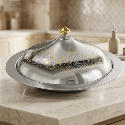 Salma Stainless Steel Serving Dish with Gold Accents – 45 cm