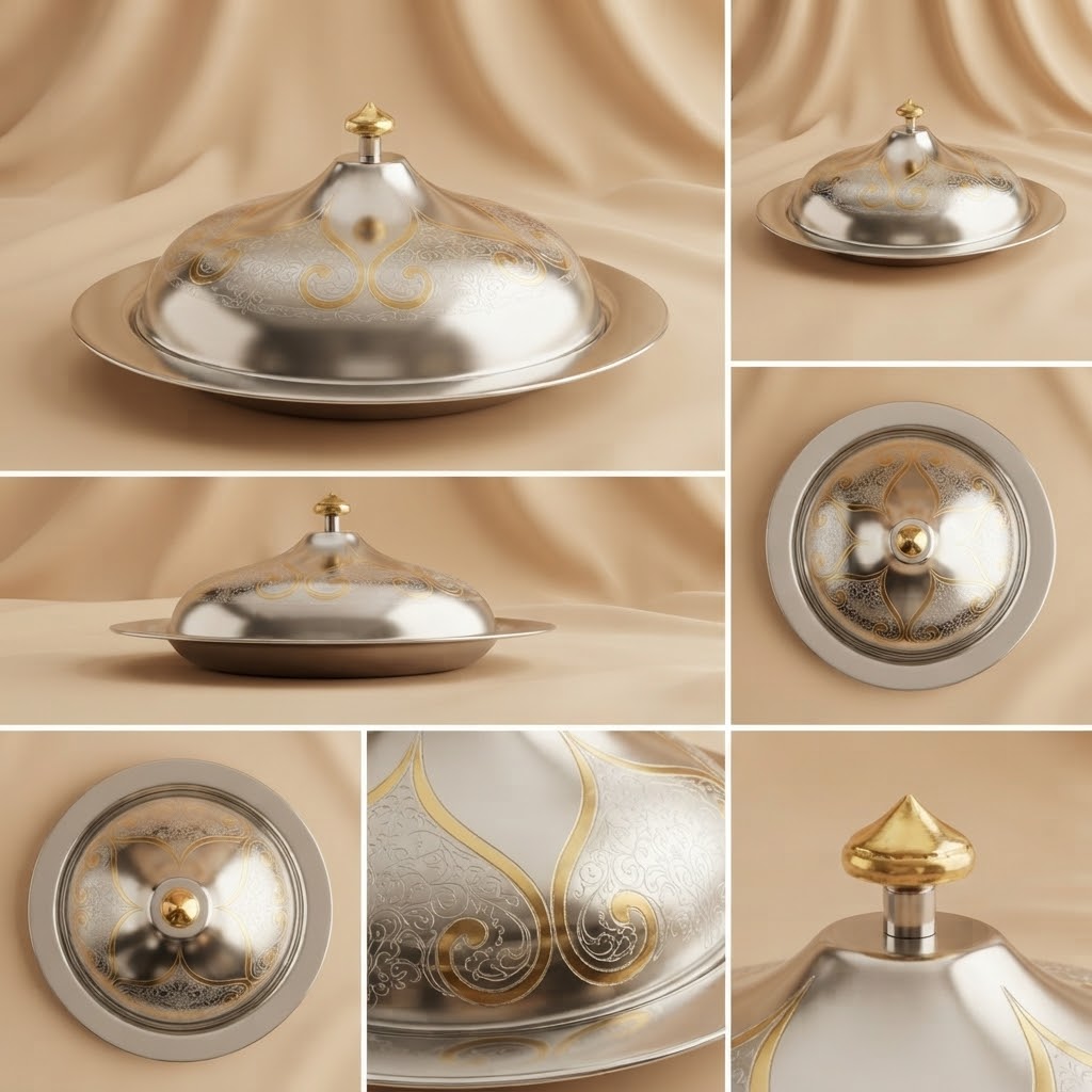 Salma Stainless Steel Serving Dish with Gold Accents – 45 cm